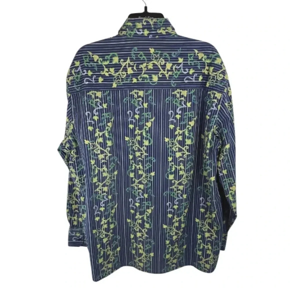 {John Henry} Men's Blue Striped Ivy Print Button-Down Shirt - Size XL - Picture 4 of 13